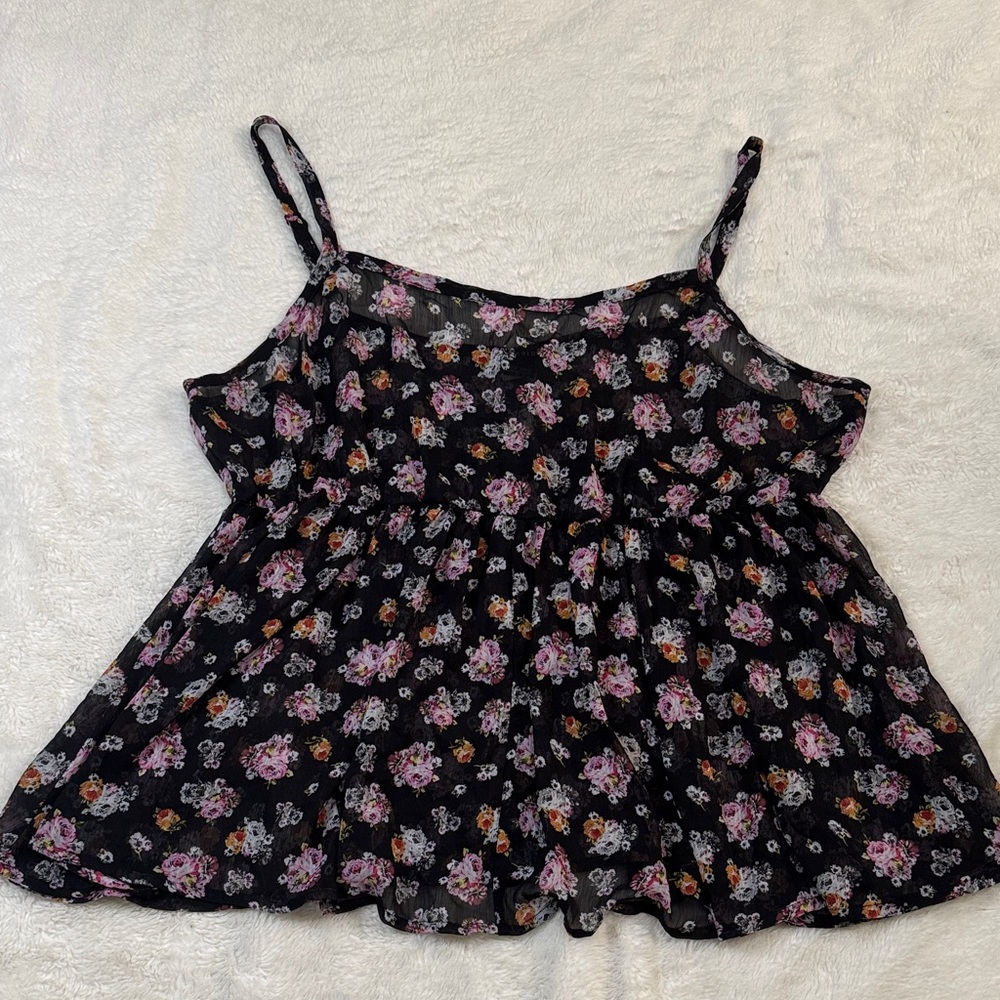 Torrid Sheer Floral Black Sleeveless Top